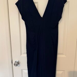 ASOS Navy Sheath Cocktail Dress with V-Neck and Cap Sleeves